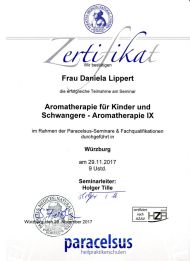 Zertifikat Aromatherapie für Kinder und Schwangere, Daniela Lippert, Heilpraktikerin, Goldbach