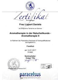 Zertifikat Aromatherapie in der Naturheilkunde, Daniela Lippert, Heilpraktikerin, Goldbach