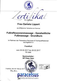 Zertifikat, Fussreflexzonenmassage - Grundausbildung, Daniela Lippert, Heilpraktikerin, Goldbach