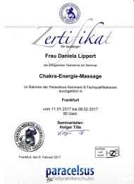 Zertifikat Aromatherapie, Chakra - Energie - Massage, Daniela Lippert, Heilpraktikerin, Goldbach